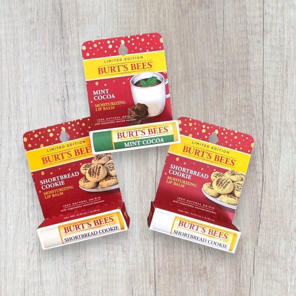 Burt’s Bees Limited Edition Holiday Lip Balm Trio Mint Cocoa Shortbread Cookie 3